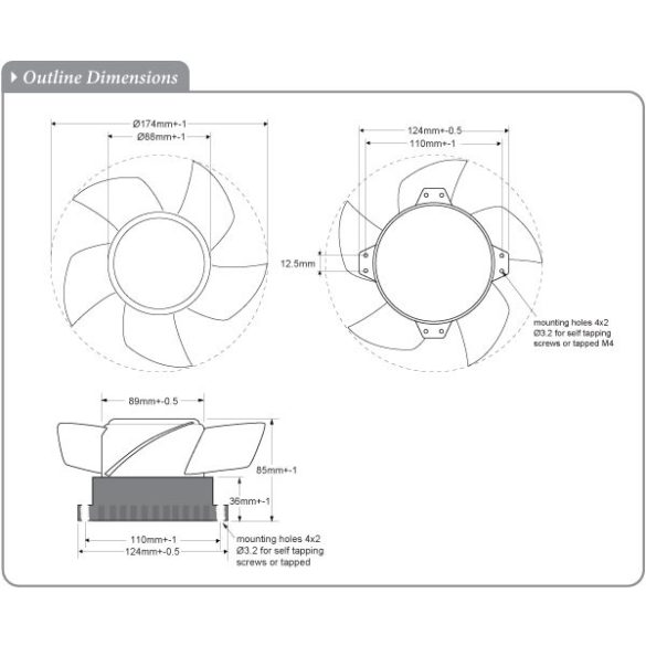 MDK200RAN - Sinwan DC Sketeton Dia.174x85mm / 6.9inch 610~350 CFM 