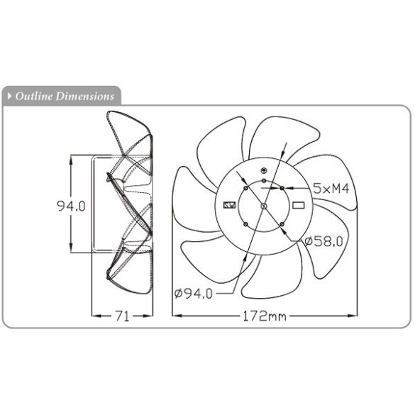 MK200FAP (HR) - Sinwan AC Skeleton Fan, Metal Impeller, Dia.172x71mm / 6.8inch 485~160 CFM