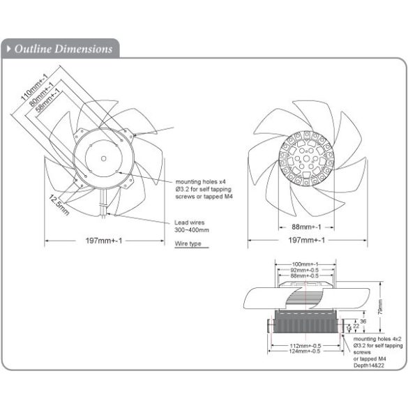 MK205AN (HR) - Sinwan AC Skeleton Fan, Metal Impeller, Dia.197x79mm / 7.8inch 630~220 CFM