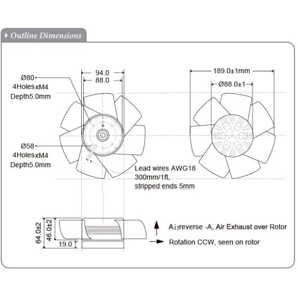 MK205RAN (A)(HR) - Sinwan AC Skeleton Fan, Metal Impeller ,Reverse Airflow, Dia.189x64mm / 7.4 inch 570~209 CFM