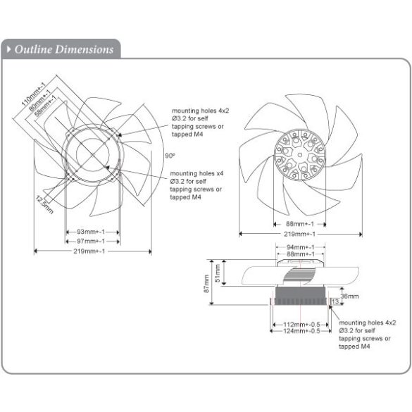 MK254GAN (HR) - Sinwan AC Skeleon Fan, Metal Impeller, Dia.219x87mm / 8.5inch 1000~370 CFM