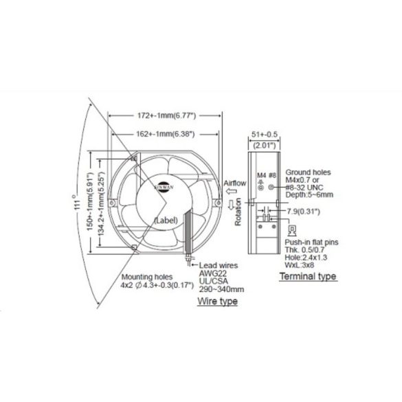 S175SAP - Sinwan AC Plastic Impeller Tubeaxial Fan, 172x150x51mm/6.7x2inch 312 CFM