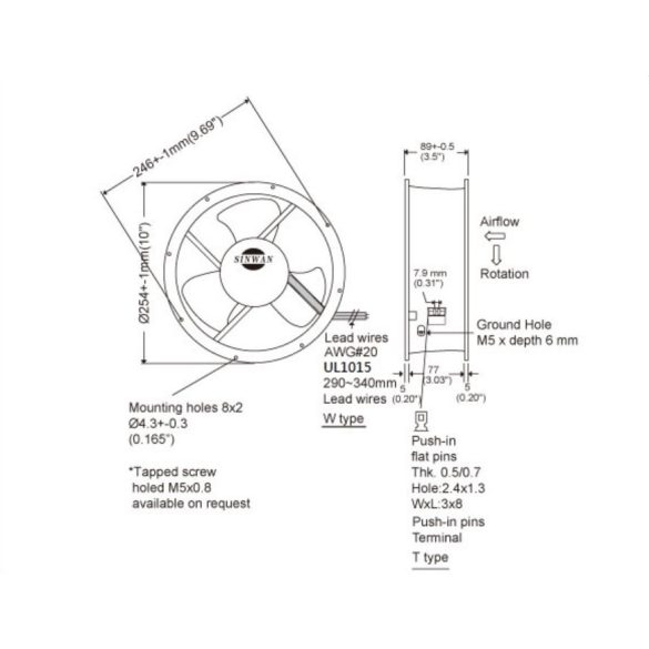 S254RAP - Sinwan AC Plastic Impeller Tubeaxial Fan, Dia.254x89mm/10x3.5inch 1068 CFM