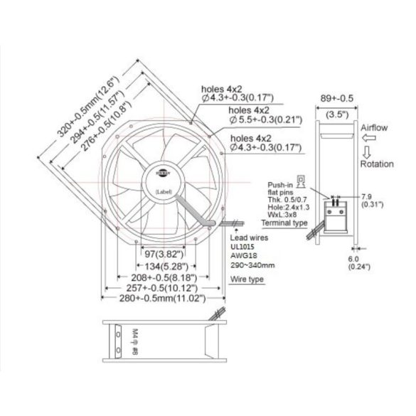 S280RAP - Sinwan AC Plastic Impeller Tubeaxial Fan, 280x280x88.9mm/11x3.5inch 1450 CFM