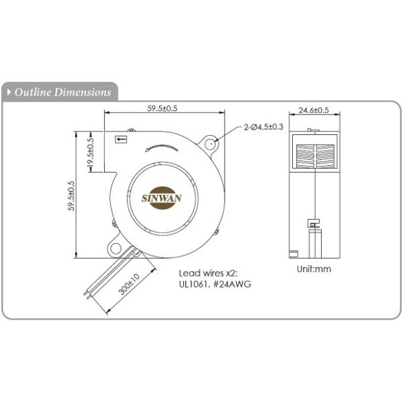 SDB6025PT - Sinwan DC Blower Fan Dia.60x60x25mm 14~6.2CFM 