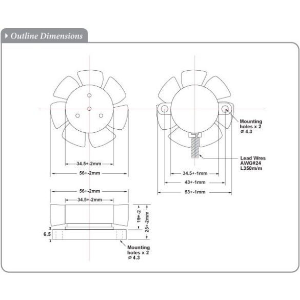 SDK6025 (HR) - Sinwan DC Skeleton Fan, Dia.56x25mm/2.2inch 38~12CFM