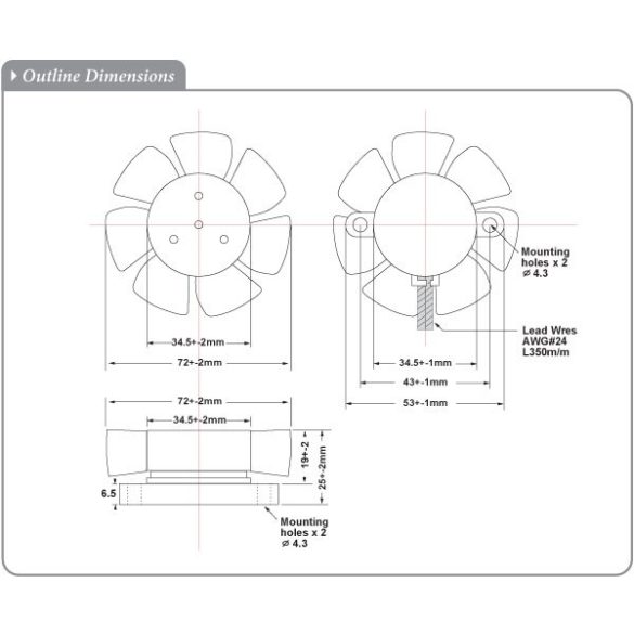 SDK8025PT - Sinwan DC Skeleton Fan Dia.72x25mm/2.8inch 48~22CFM 